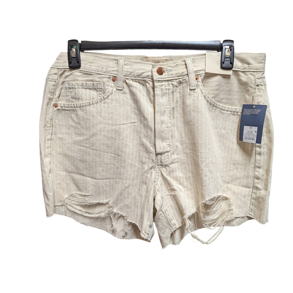 Universal Thread 90s Shorts Womens 12 Cream NWT Distressed Pinstripe Mid Rise